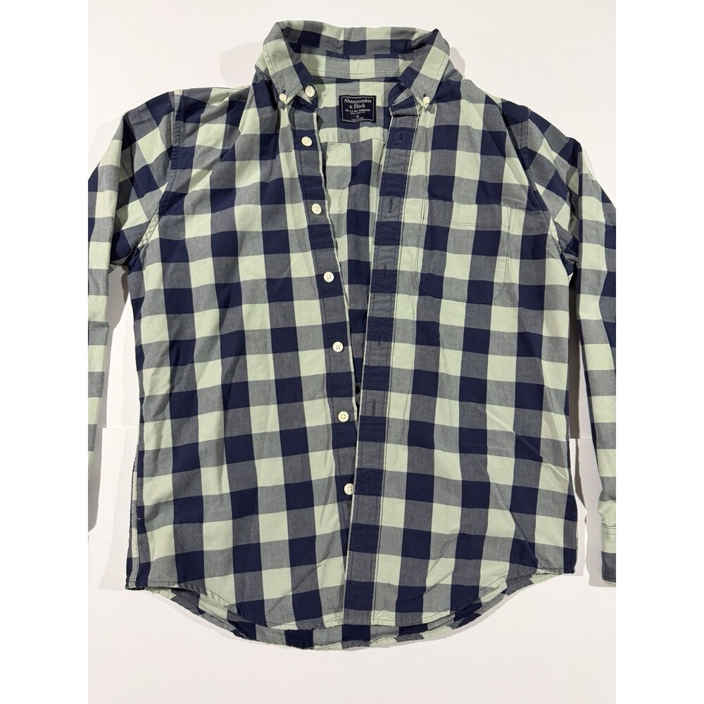 Abercrombie & Fitch Men's Check Cotton Button-Down Shirt Long Sleeve Blue Gray M